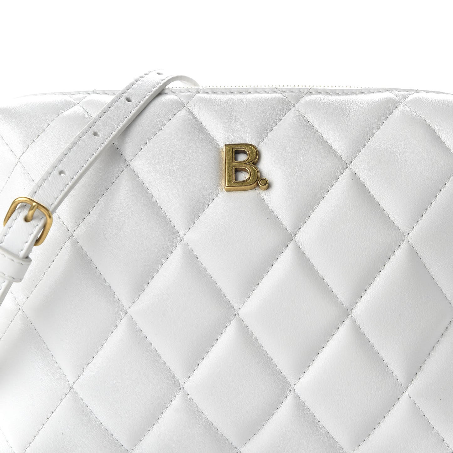 Nappa Calfskin Quilted Touch B Camera Shoulder Bag White