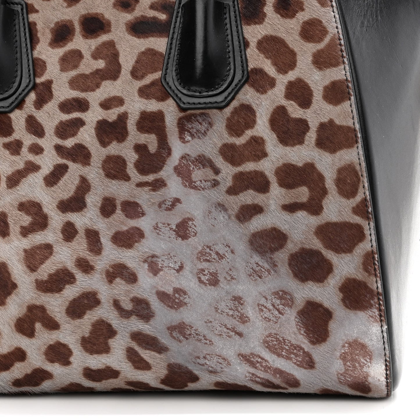 Pony Hair Smooth Calfskin Leopard Print Antigona Black