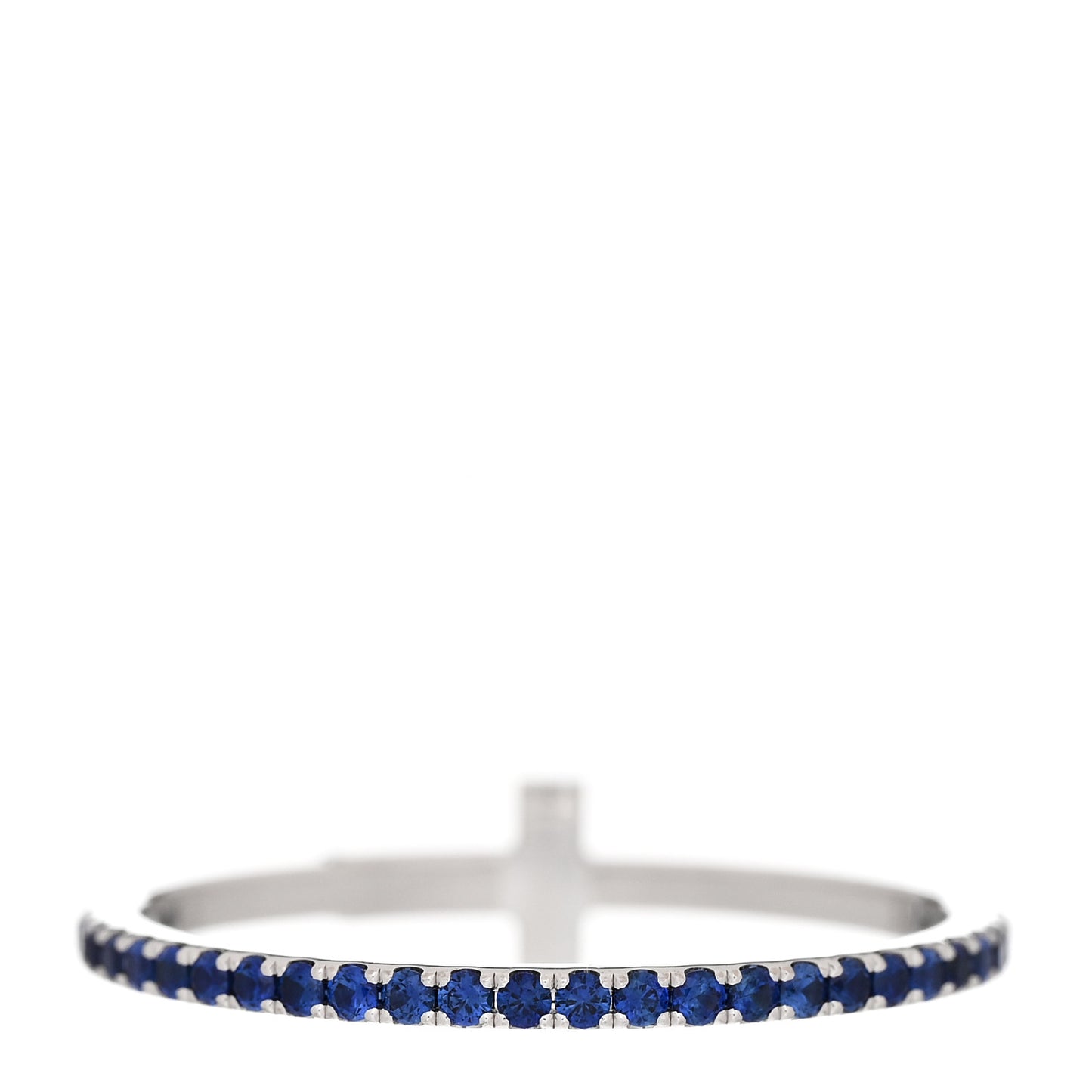 18K White Gold Blue Sapphire T Wire Pave Ring 53 6.5