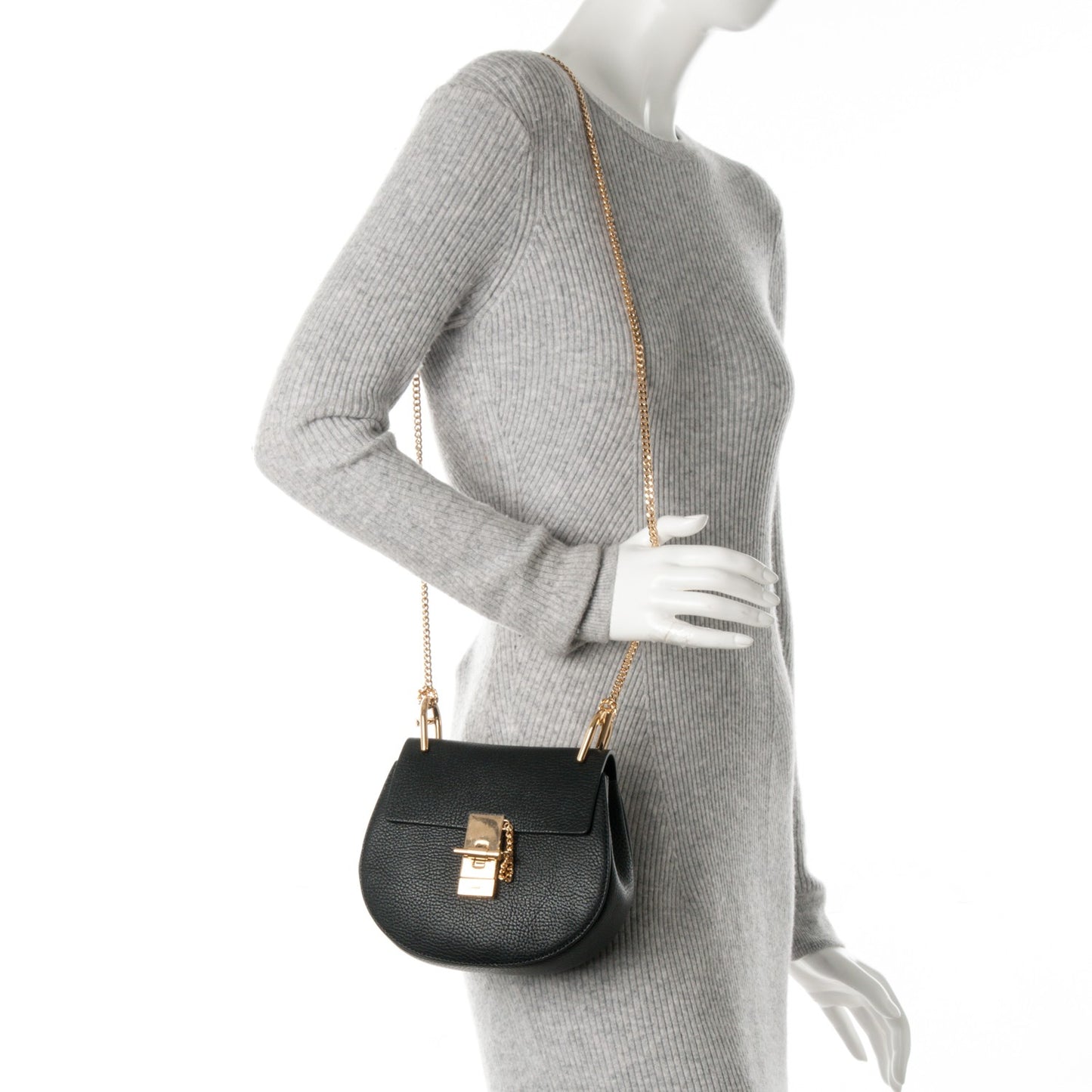 Grained Lambskin Mini Drew Shoulder Bag Black