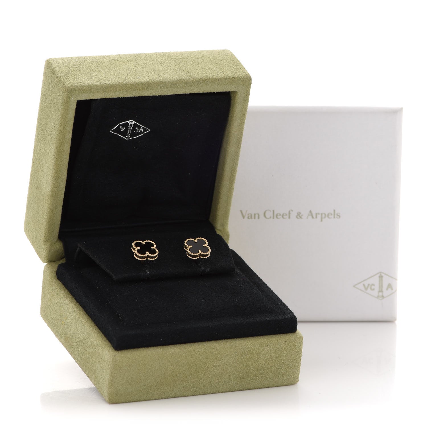 Van Cleef & Arpels 18K Yellow Gold Black Onyx Sweet Alhambra Earrings 6 of 6