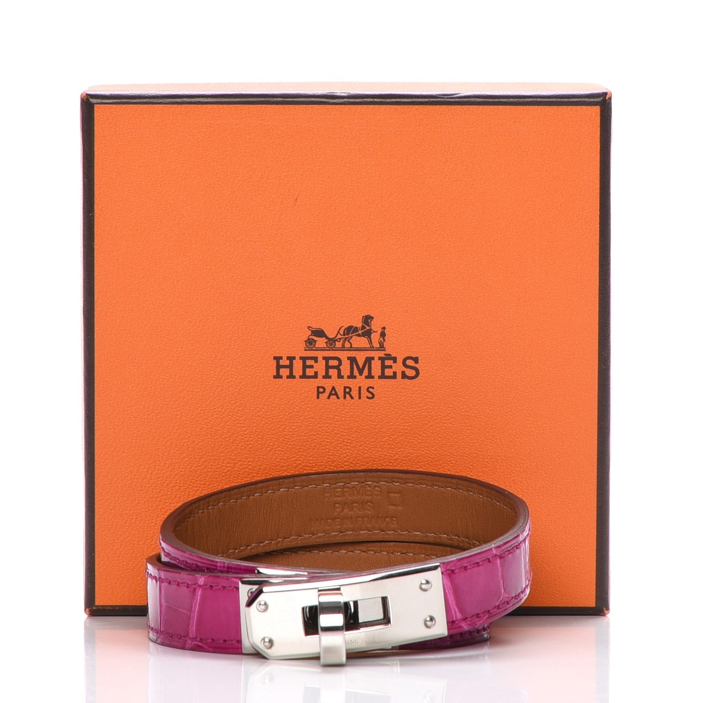 Shiny Alligator Kelly Double Tour Bracelet S Fuchsia