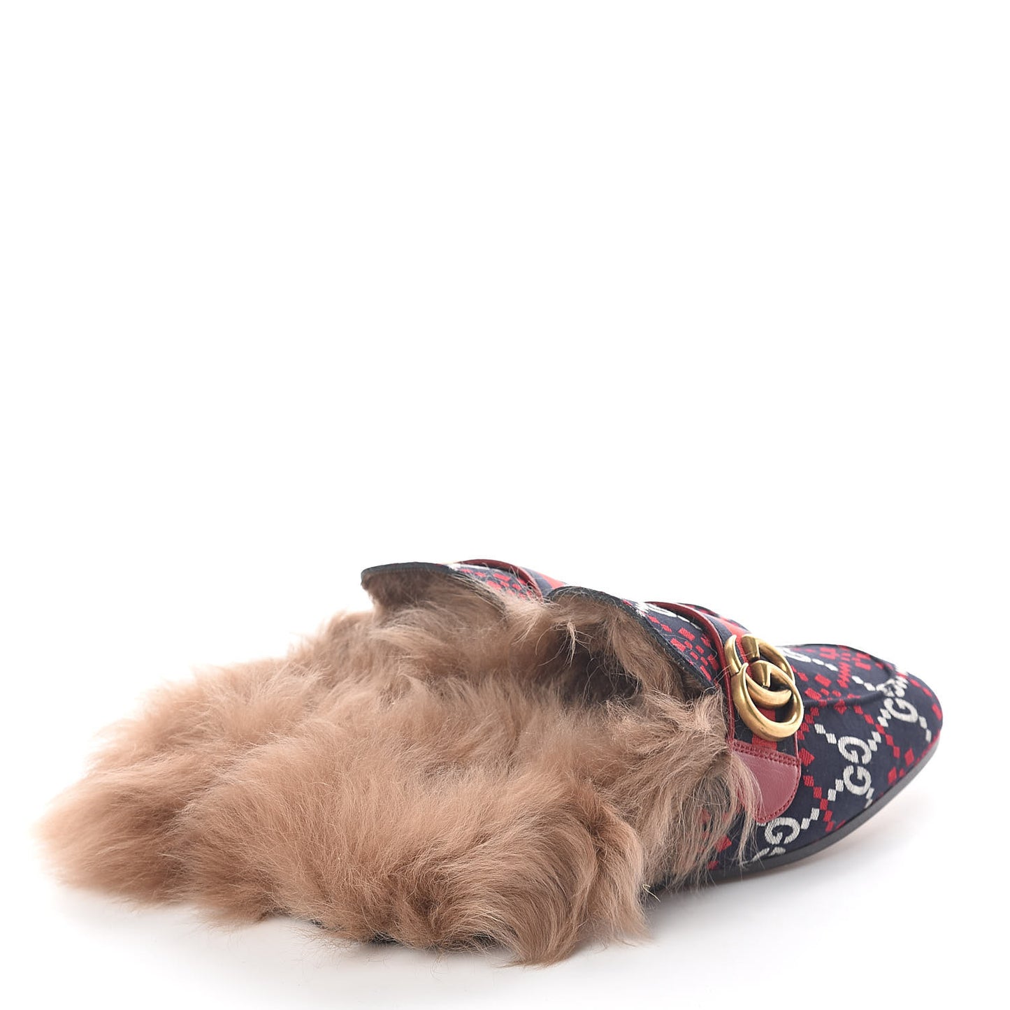 Canvas GG Monogram Diamond Fur Web GG Mens Princetown Slippers 6 Midnight Blue Hibiscus Red