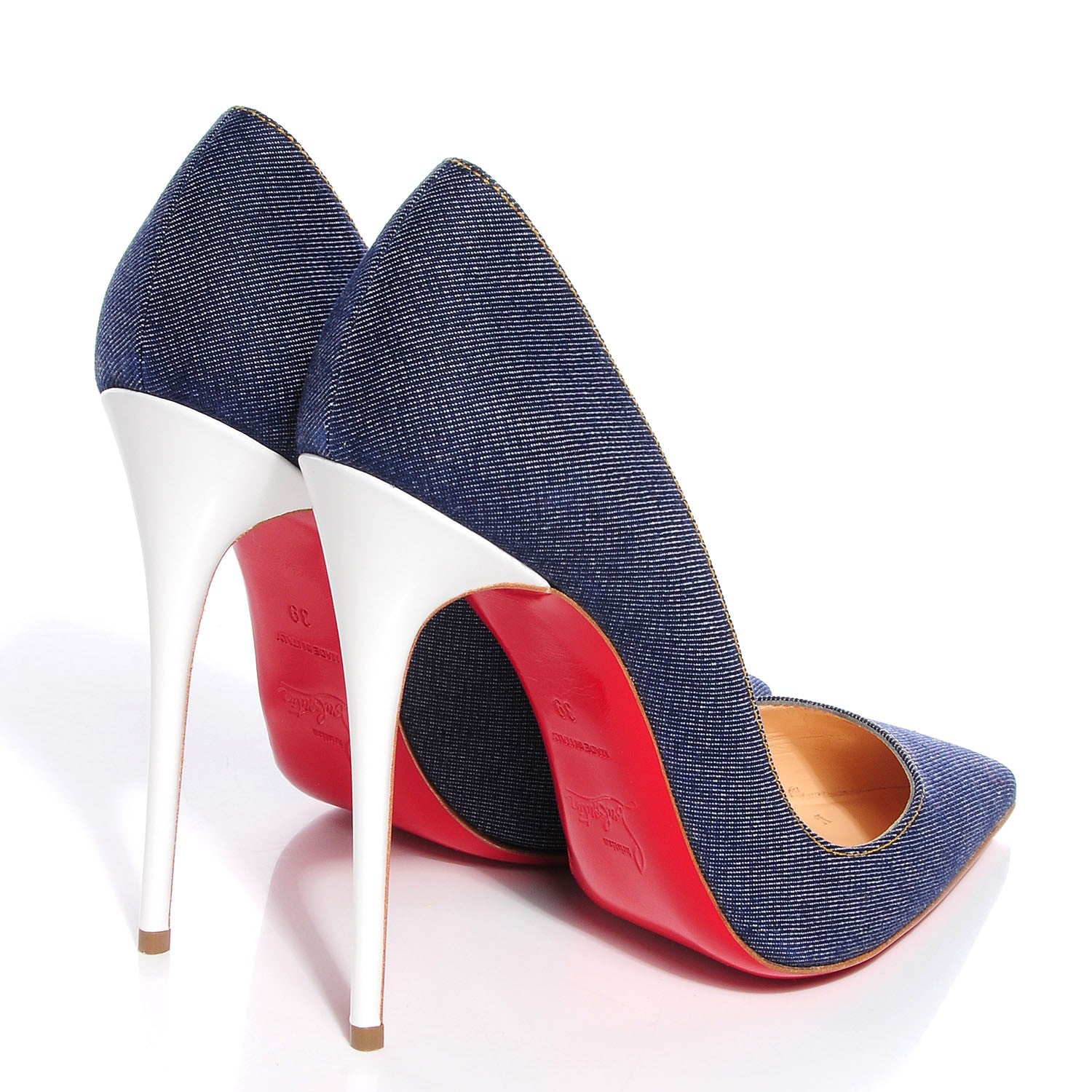 Christian Louboutin Denim Jazz Calf So Kate 120 Pumps 39 Blue White 4 of 7