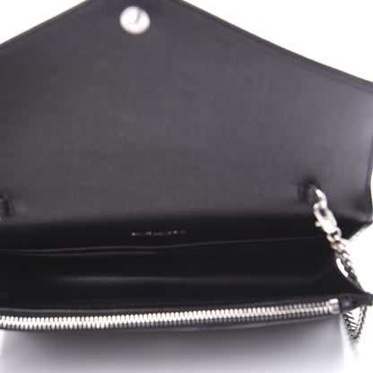 Saint Laurent Grain De Poudre Matelasse Chevron Monogram Envelope Chain Wallet Black 5 of 8