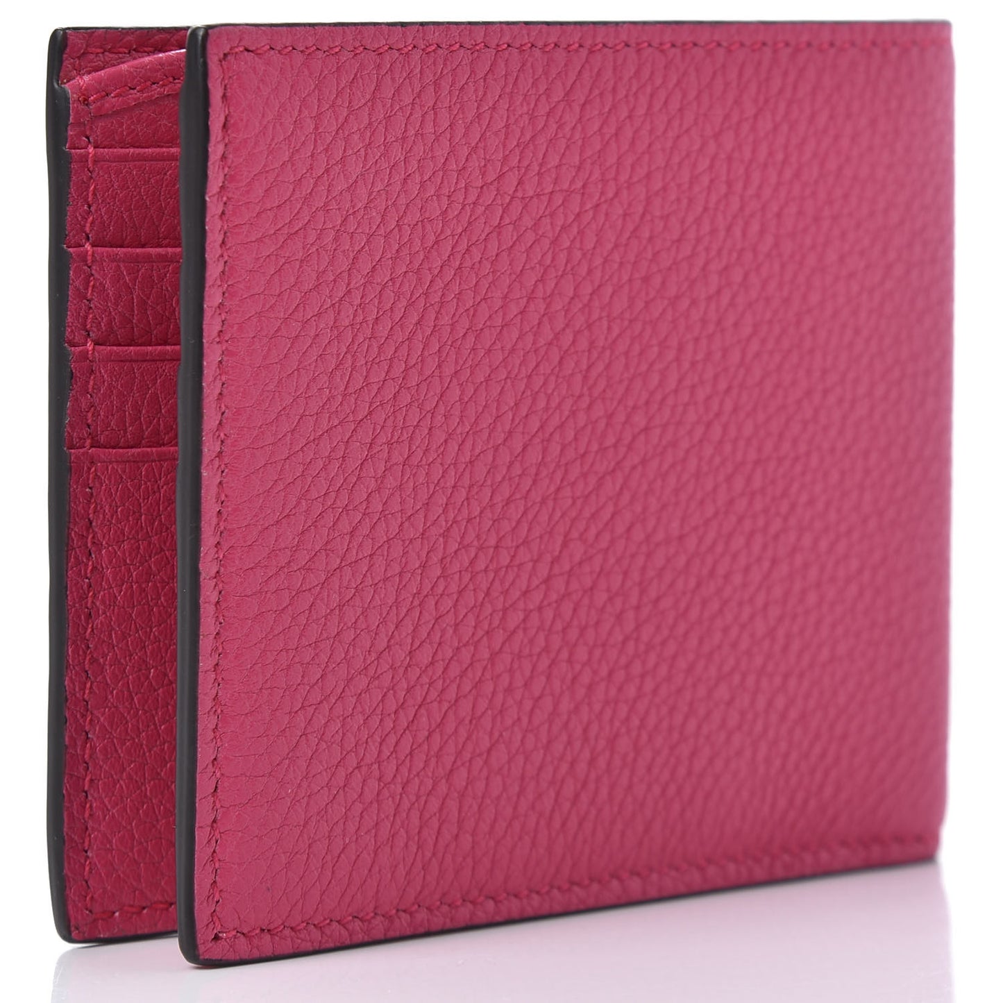 Grained Calfskin Logo Bi-Fold Wallet Box Pink Green