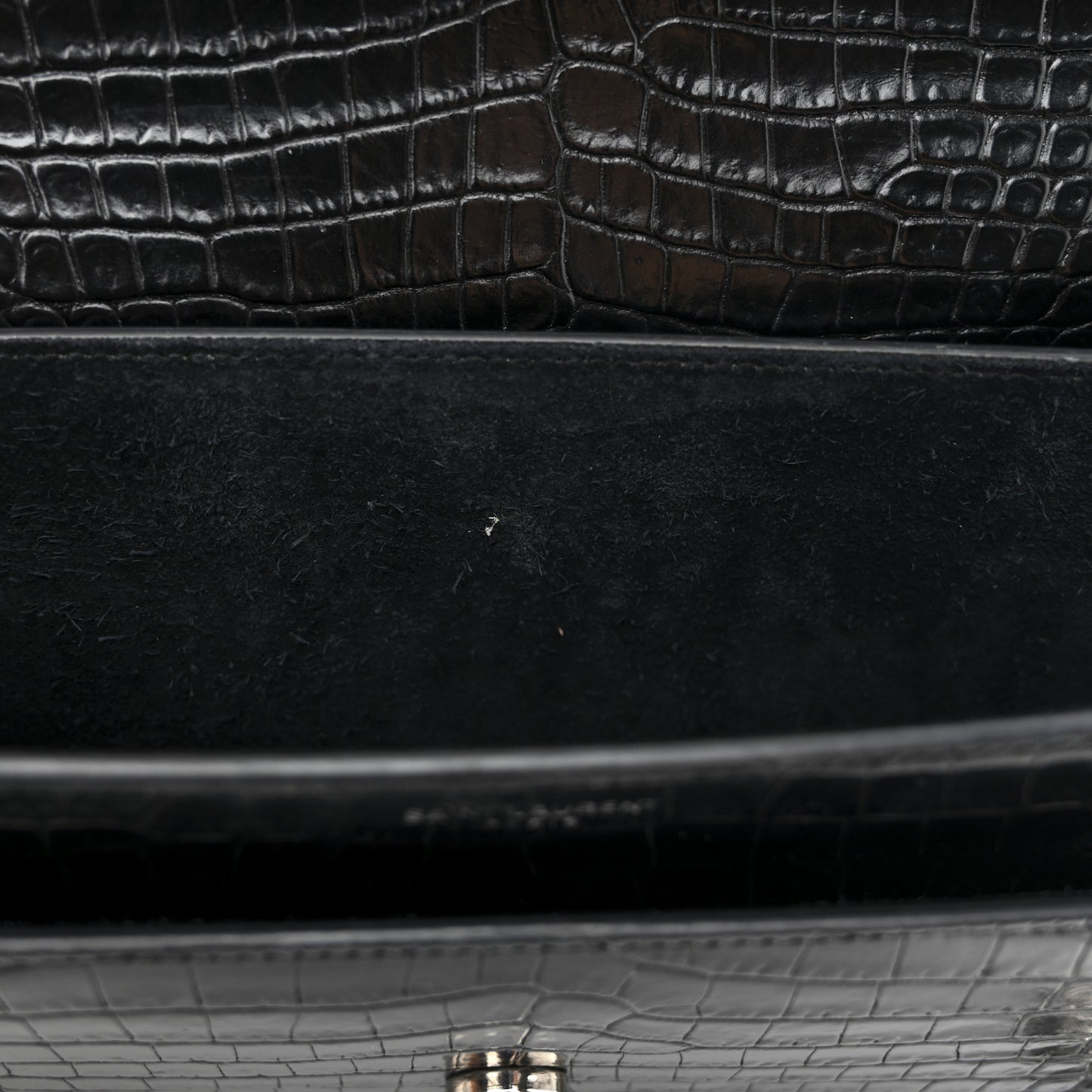 Calfskin Crocodile Embossed Medium Monogram Sunset Black