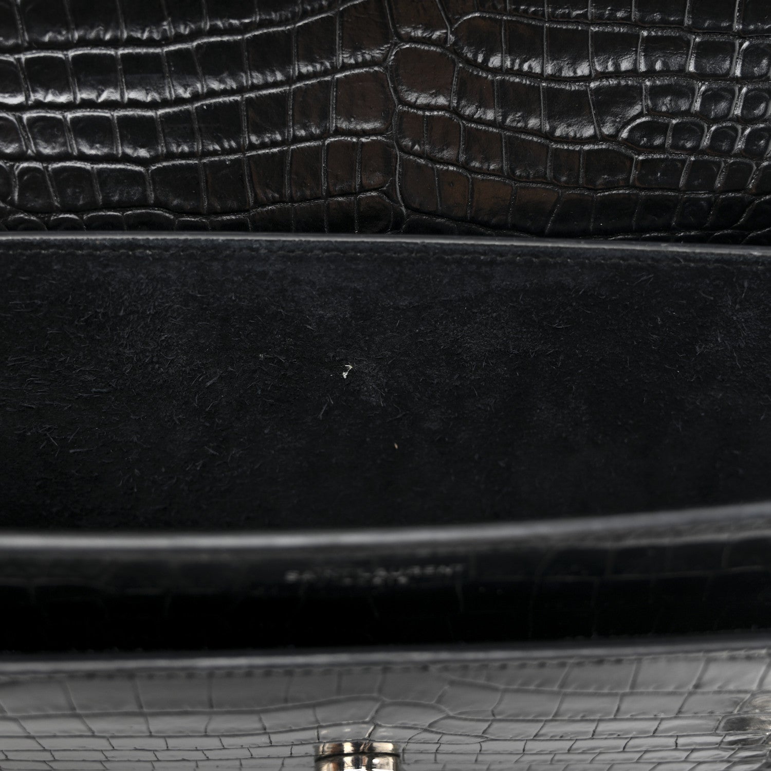 Saint Laurent Calfskin Crocodile Embossed Medium Monogram Sunset Black 13 of 14