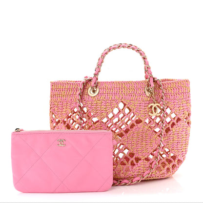 Chanel Raffia Effect Braided Small Shopping Bag Beige Pink 3 of 12