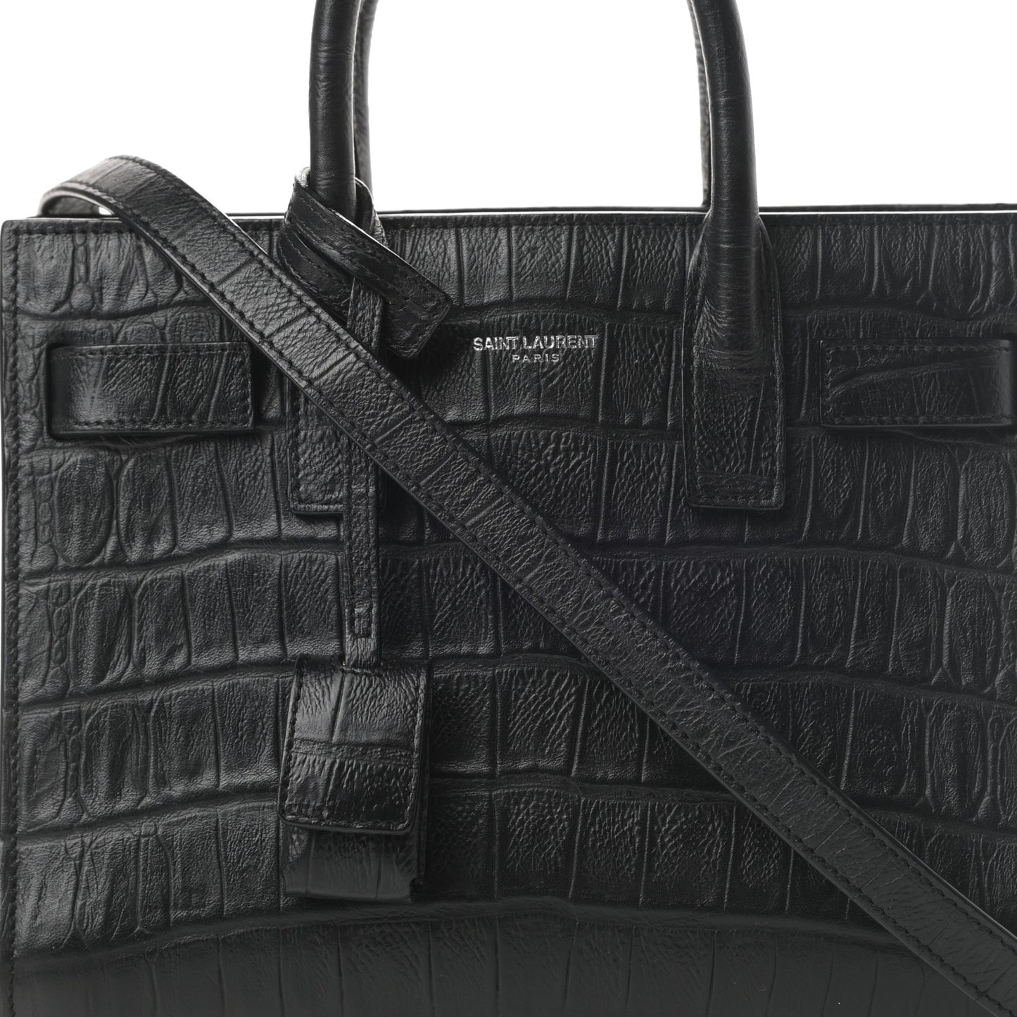Calfskin Crocodile Embossed Nano Sac De Jour Black