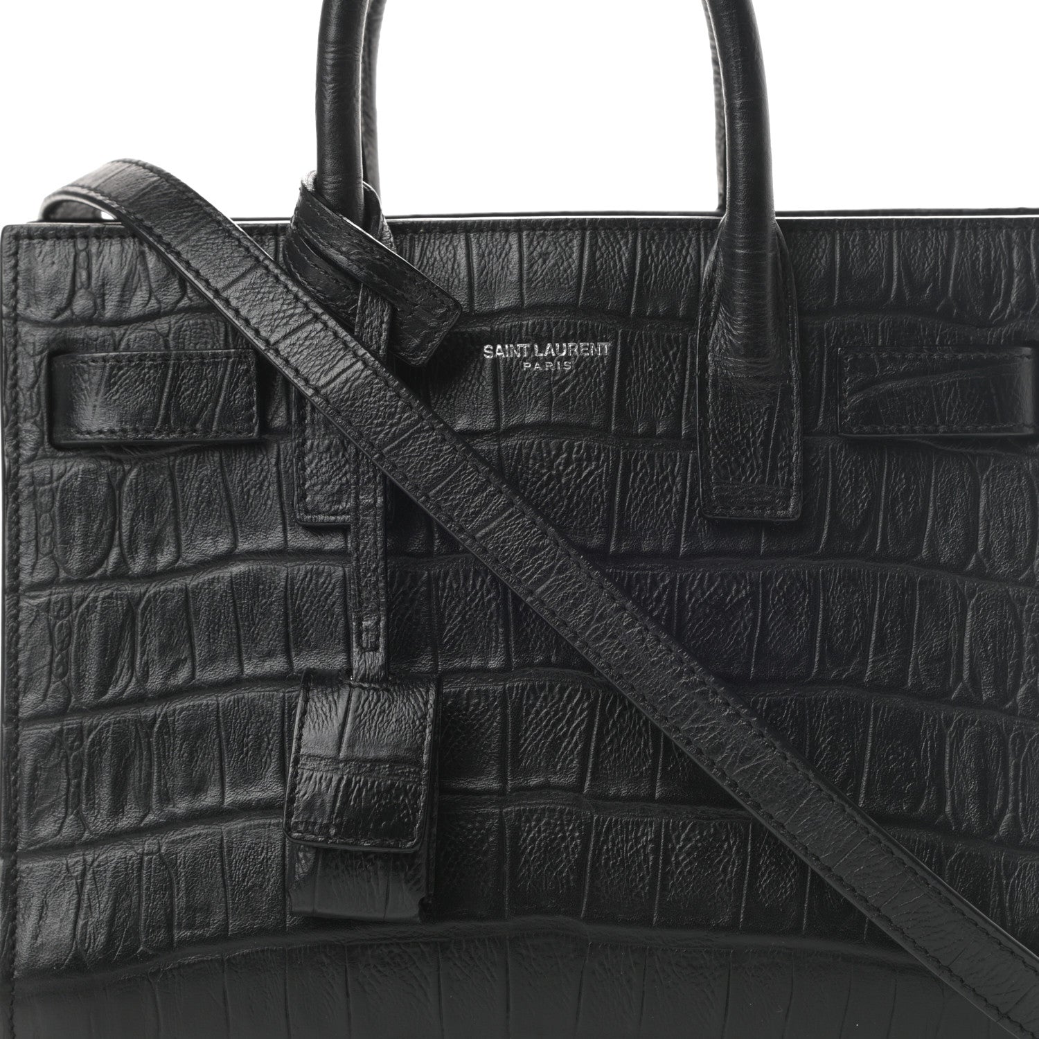 Saint Laurent Calfskin Crocodile Embossed Nano Sac De Jour Black 7 of 15