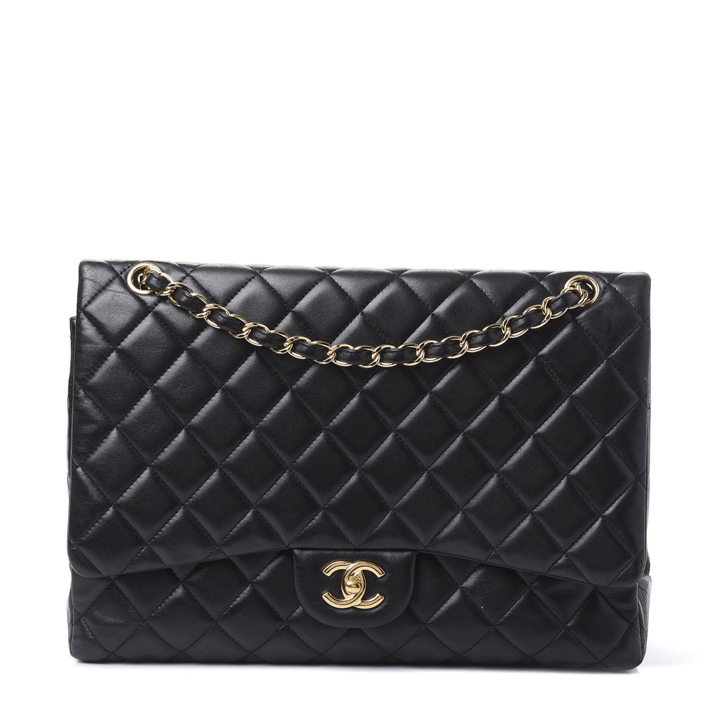 Lambskin Quilted Maxi Single Flap Black