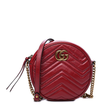 Gucci Glazed Calfskin Matelasse Heart Mini GG Marmont Round Shoulder Bag Romantic Cerise 1 of 7