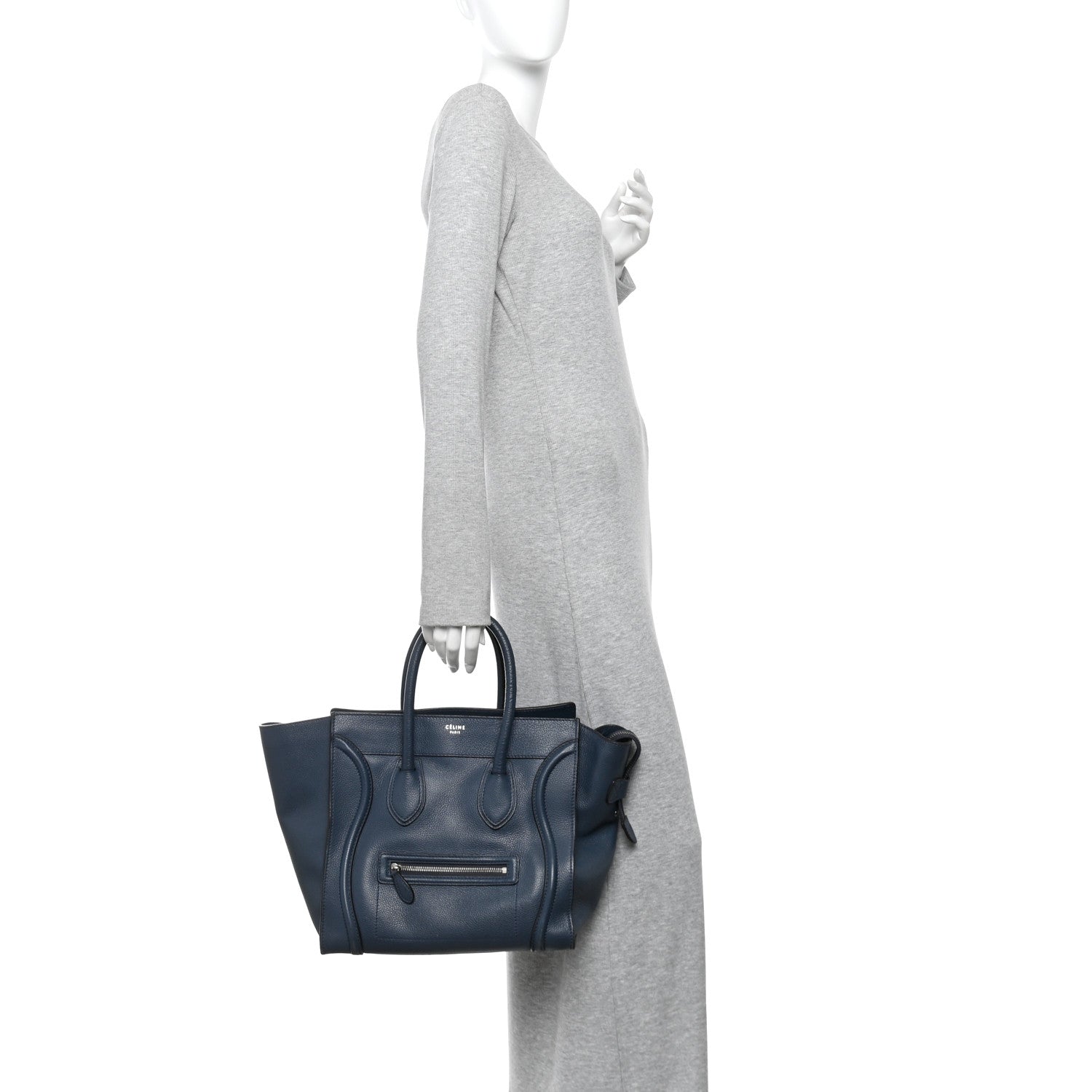 Celine Drummed Calfskin Mini Luggage Slate 2 of 14