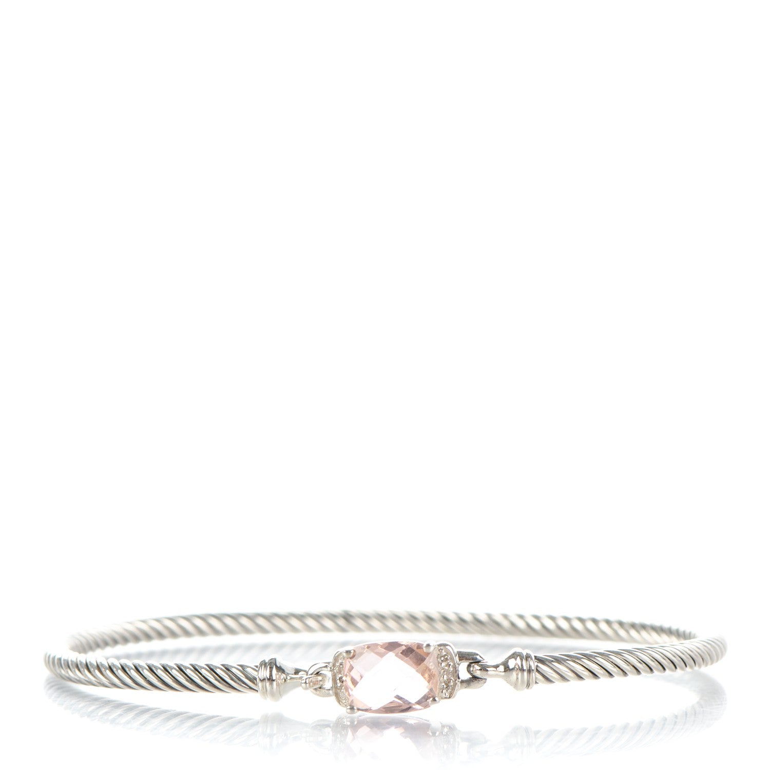 David Yurman Sterling Silver Diamond Morganite 3mm Petite Wheaton Bracelet 1 of 4