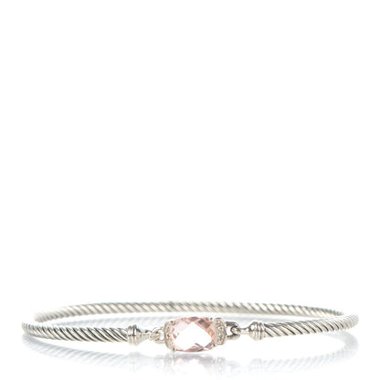 David Yurman Sterling Silver Diamond Morganite 3mm Petite Wheaton Bracelet 1 of 4