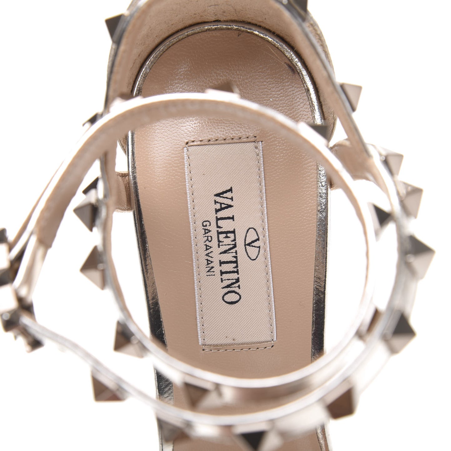 Metallic Pebbled Calfskin Rockstud Ankle Strap 60mm Sandals 36 Skin