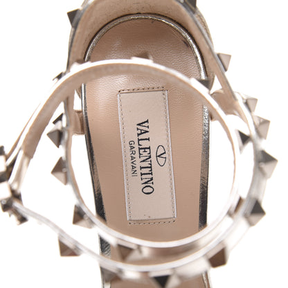 Valentino Garavani Metallic Pebbled Calfskin Rockstud Ankle Strap 60mm Sandals 36 Skin 6 of 8