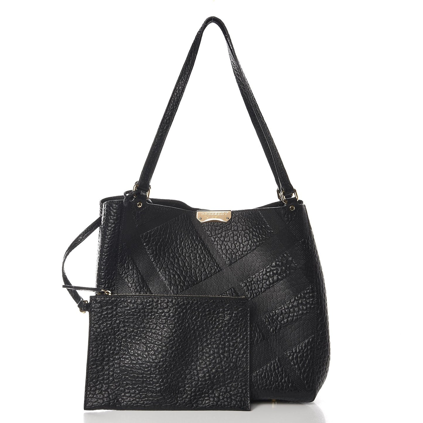 Signature Grain Calfskin Check Embossed Small Canterbury Tote Black
