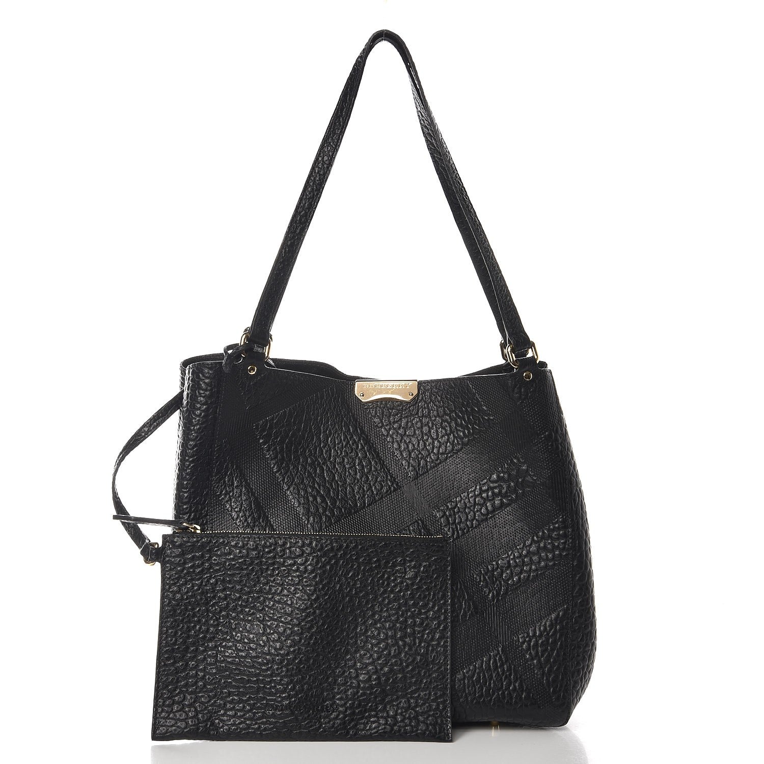 Burberry Signature Grain Calfskin Check Embossed Small Canterbury Tote Black 3 of 8