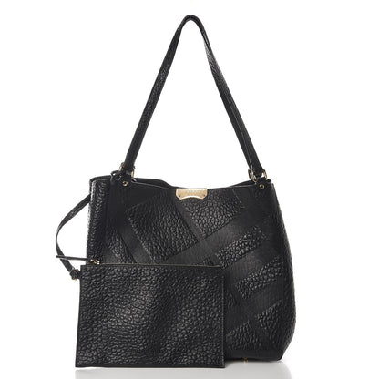 Burberry Signature Grain Calfskin Check Embossed Small Canterbury Tote Black 3 of 8