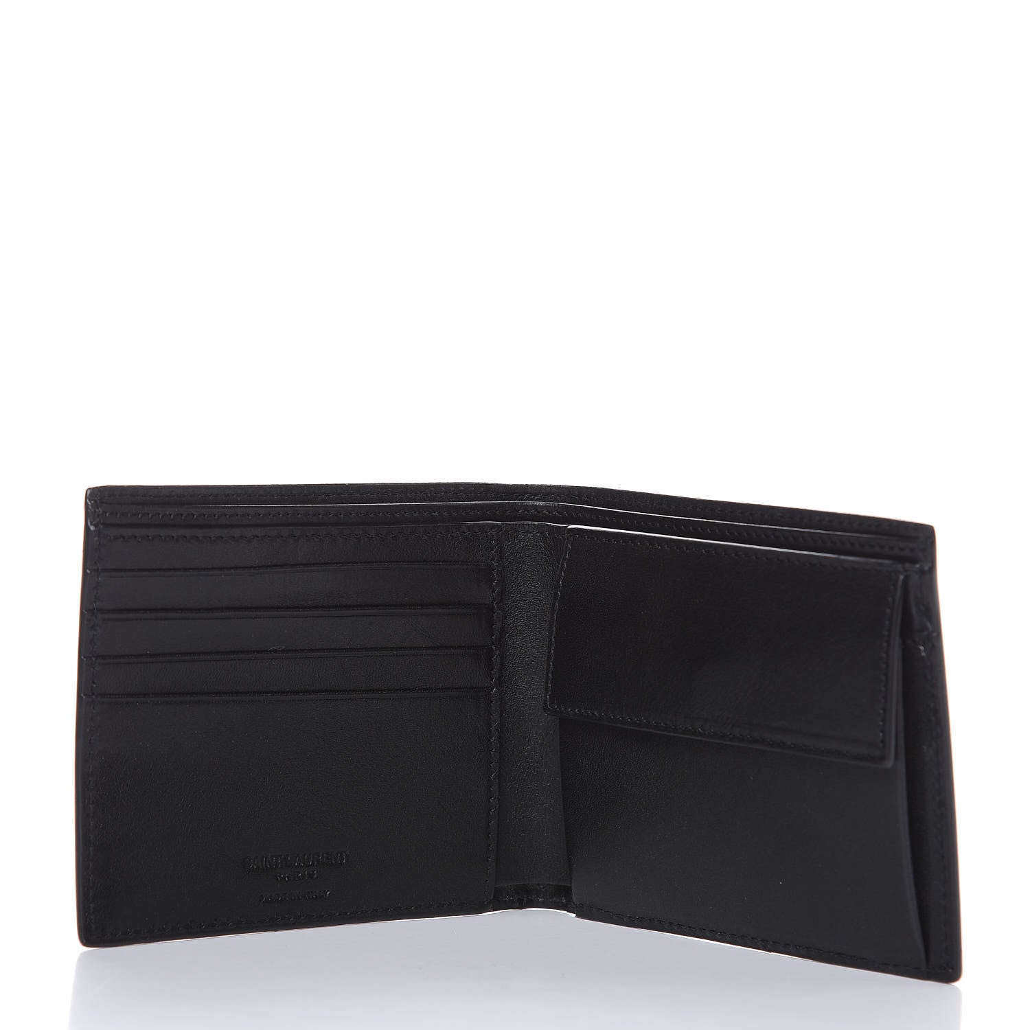 Saint Laurent Calfskin Baby Cat Print Bifold Wallet Black Red 5 of 8