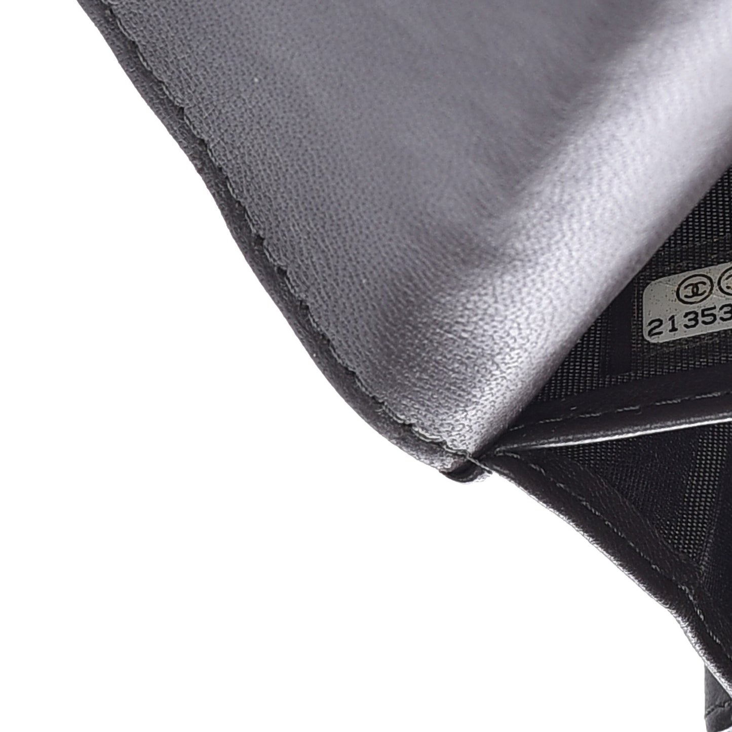 Distressed Patent Chevron Quilted CC Crossing Long Flap Wallet Grey