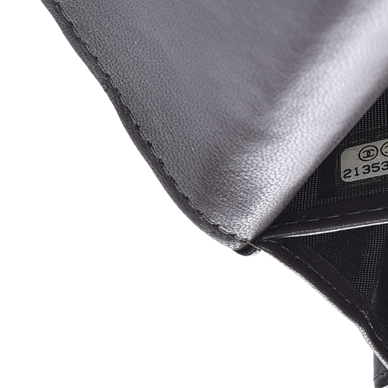 Chanel Distressed Patent Chevron Quilted CC Crossing Long Flap Wallet Grey 8 of 11