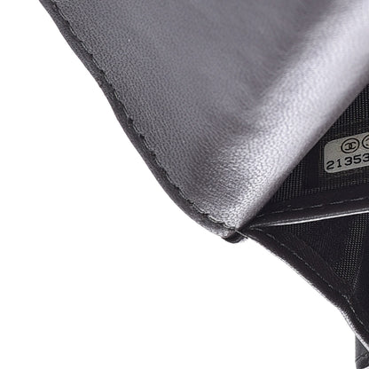 Chanel Distressed Patent Chevron Quilted CC Crossing Long Flap Wallet Grey 8 of 11