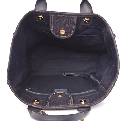 Chanel Lurex Canvas Medium Deauville Tote Navy Blue Gold 4 of 12