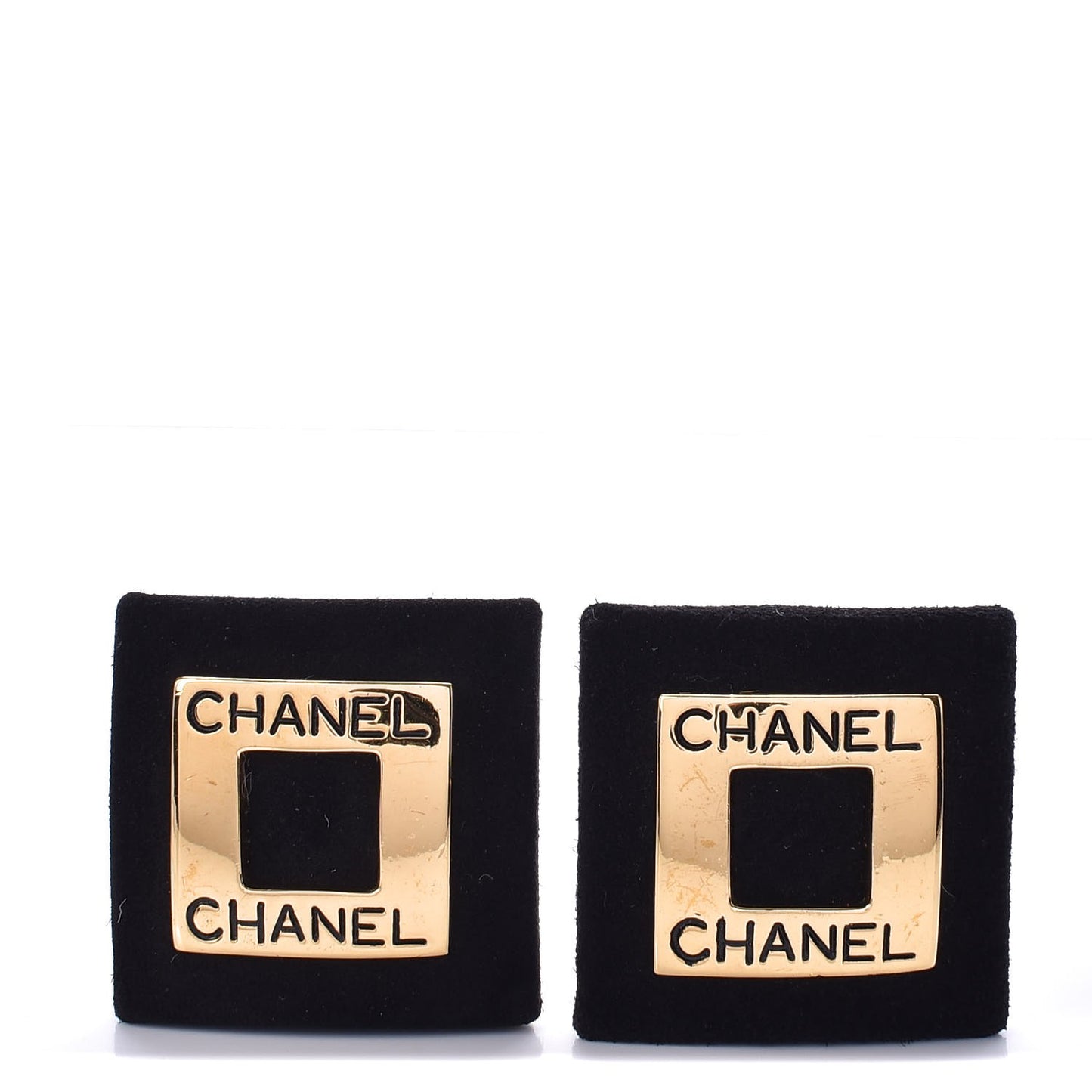 Suede Square Clip On Earrings Black Gold
