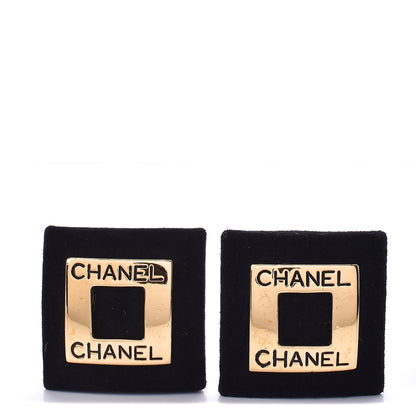 Chanel Suede Square Clip On Earrings Black Gold 1 of 4