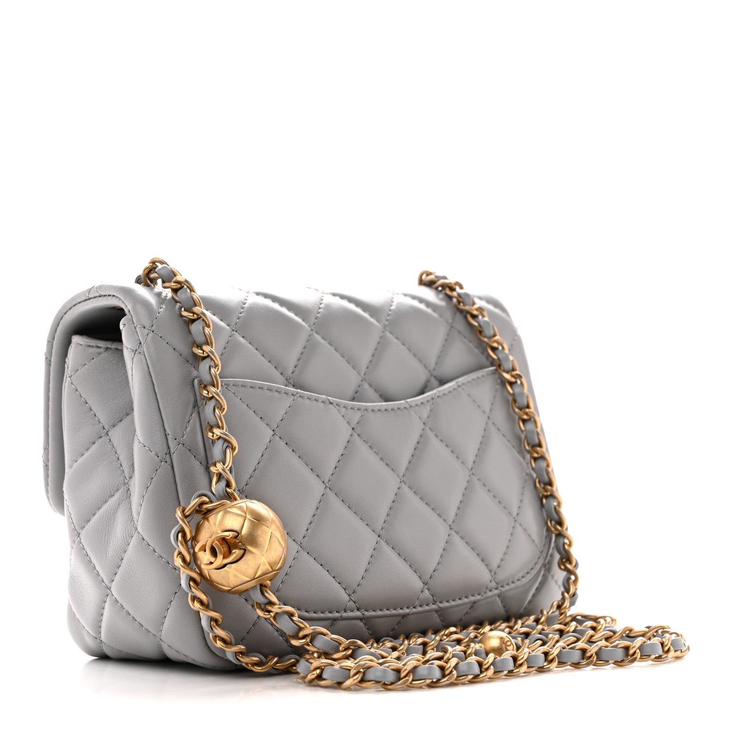 Chanel Lambskin Quilted Mini Pearl Crush Flap Light Grey 1882296