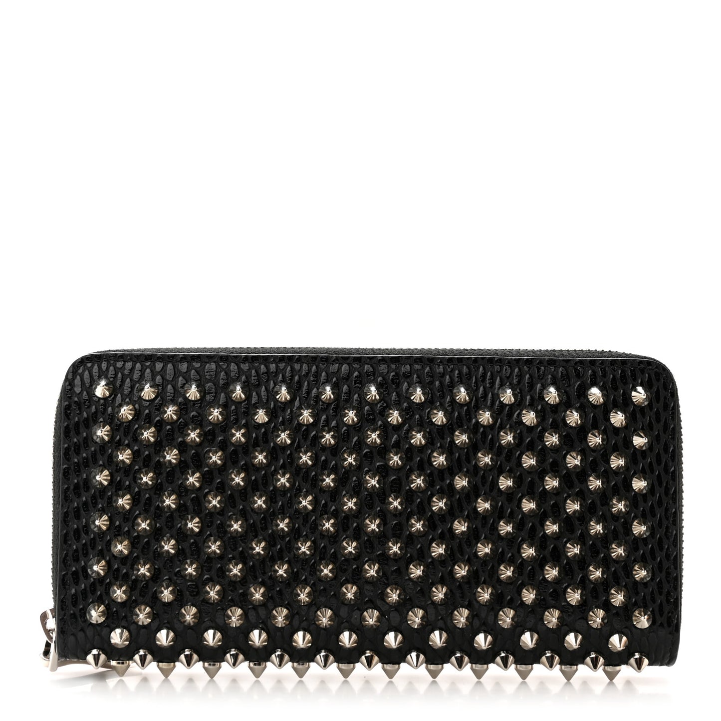 Calfskin Snakeskin Embossed Panettone Spiked Zip Around Wallet Black