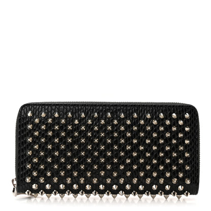 Christian Louboutin Calfskin Snakeskin Embossed Panettone Spiked Zip Around Wallet Black 1 of 11