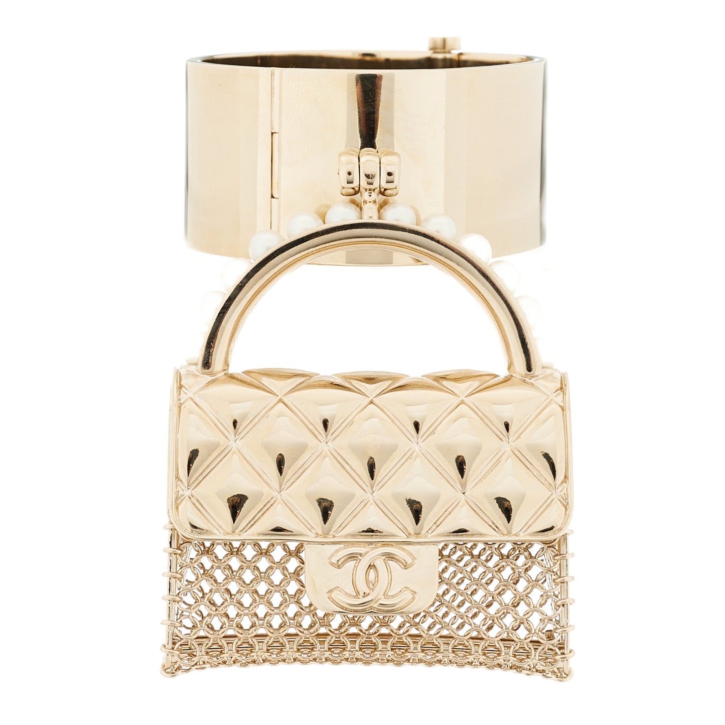 Metal Micro Pearl Bag Cuff Gold