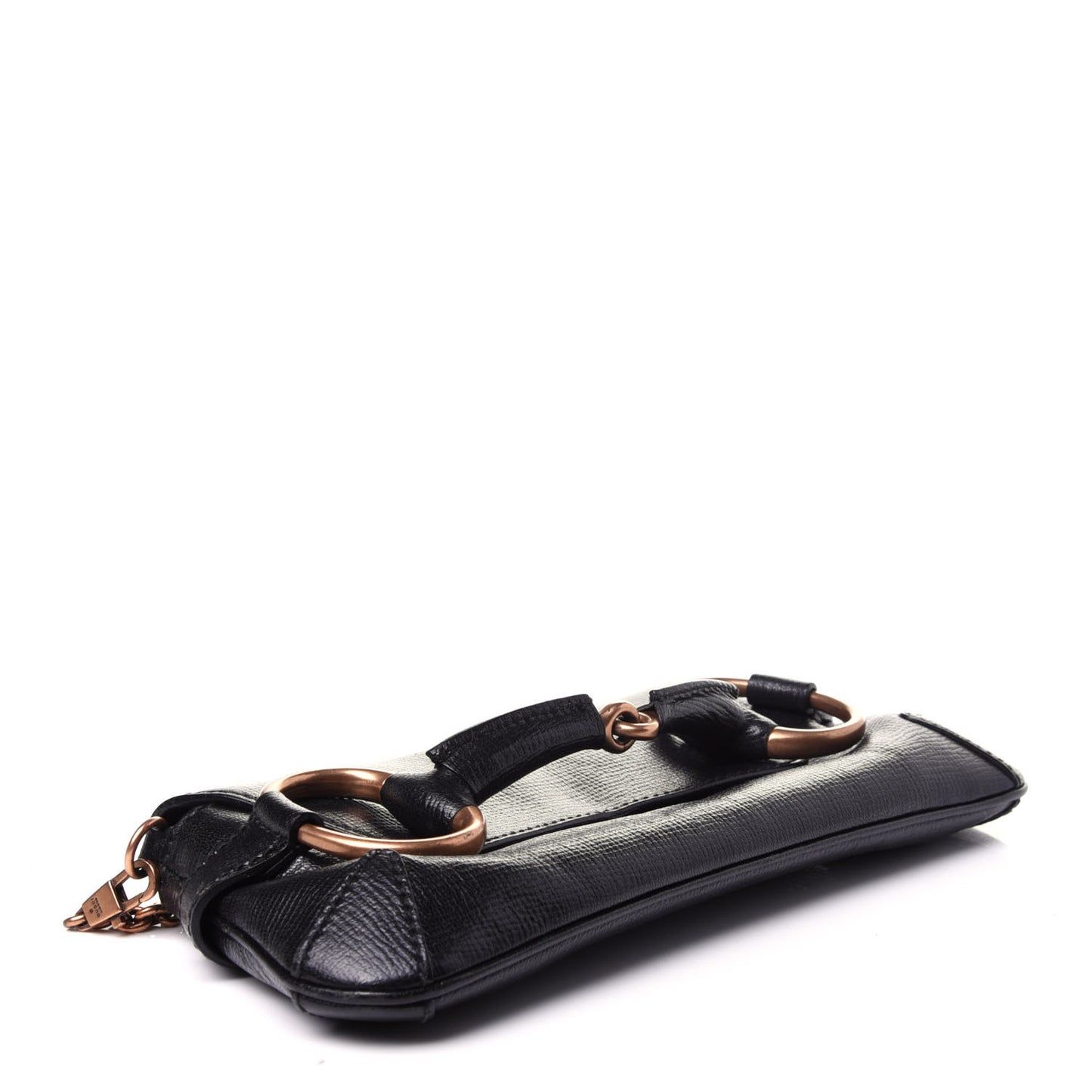 Textured Calfskin Horsebit Chain Clutch Black