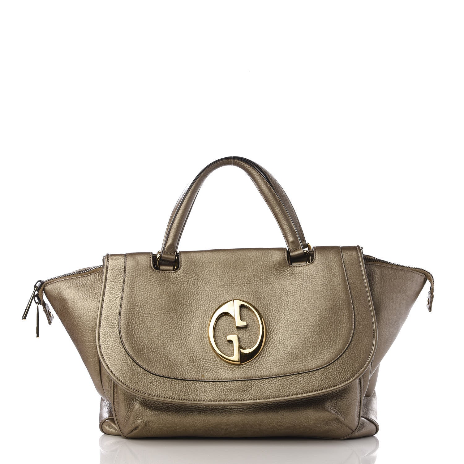 Gucci Metallic Pebbled Calfskin Medium 1973 Top Handle Satchel Golden Beige 1 of 8