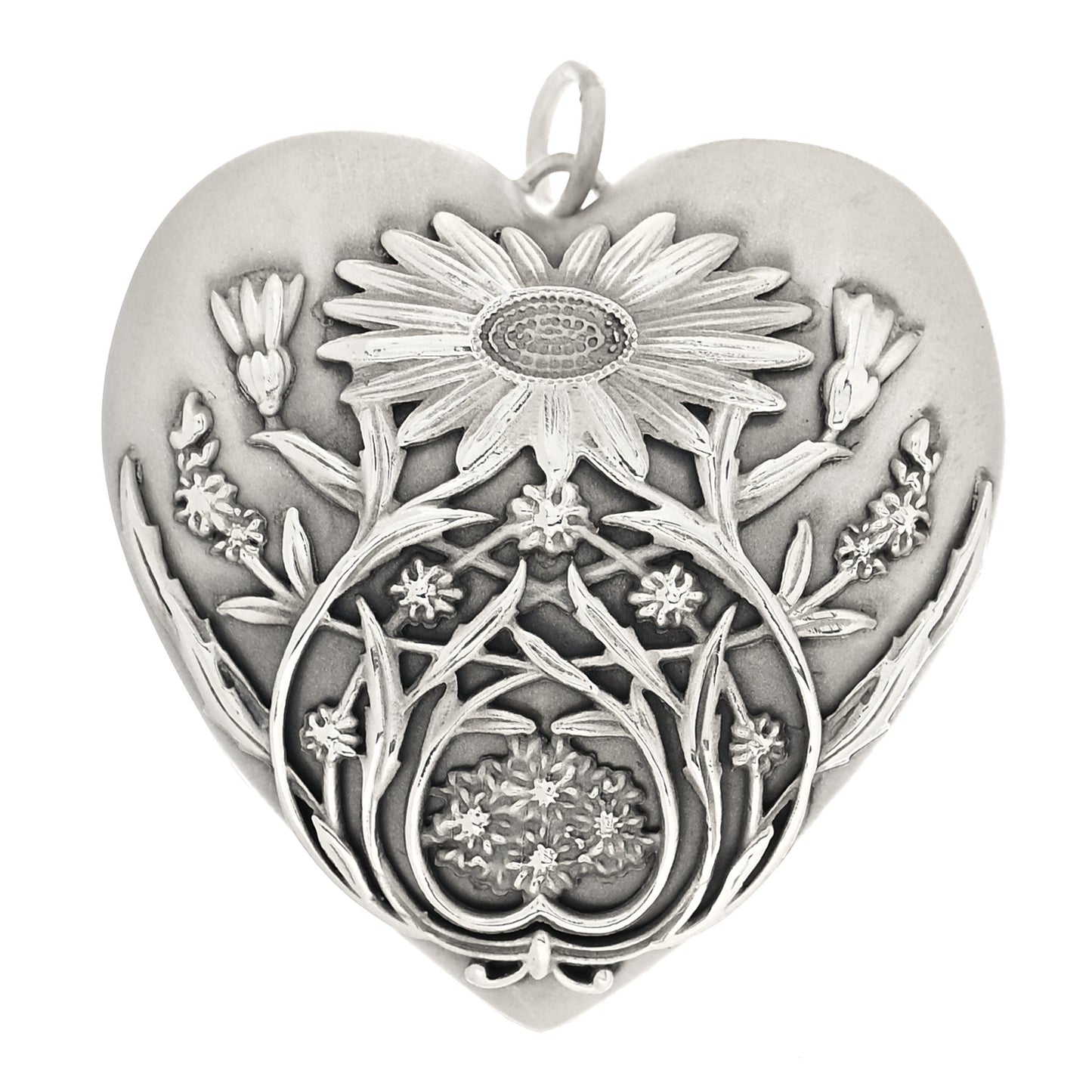 Sterling Silver Large Ziegfeld Daisy Heart Locket Pendant