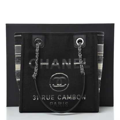Chanel Striped Canvas Mini Deauville Tote Grey Black 10 of 10