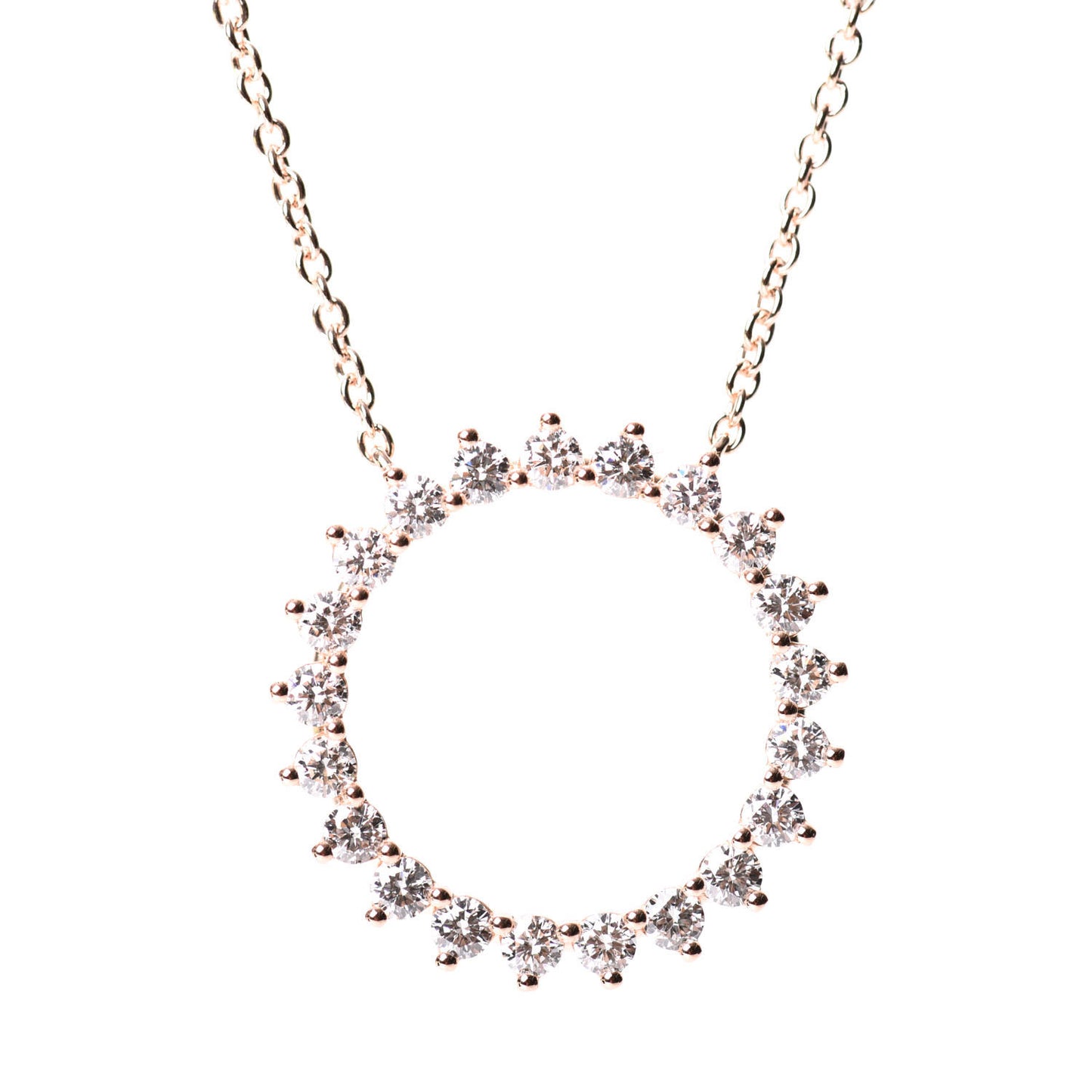 18K Rose Gold Diamond Open Circle Pendant Necklace