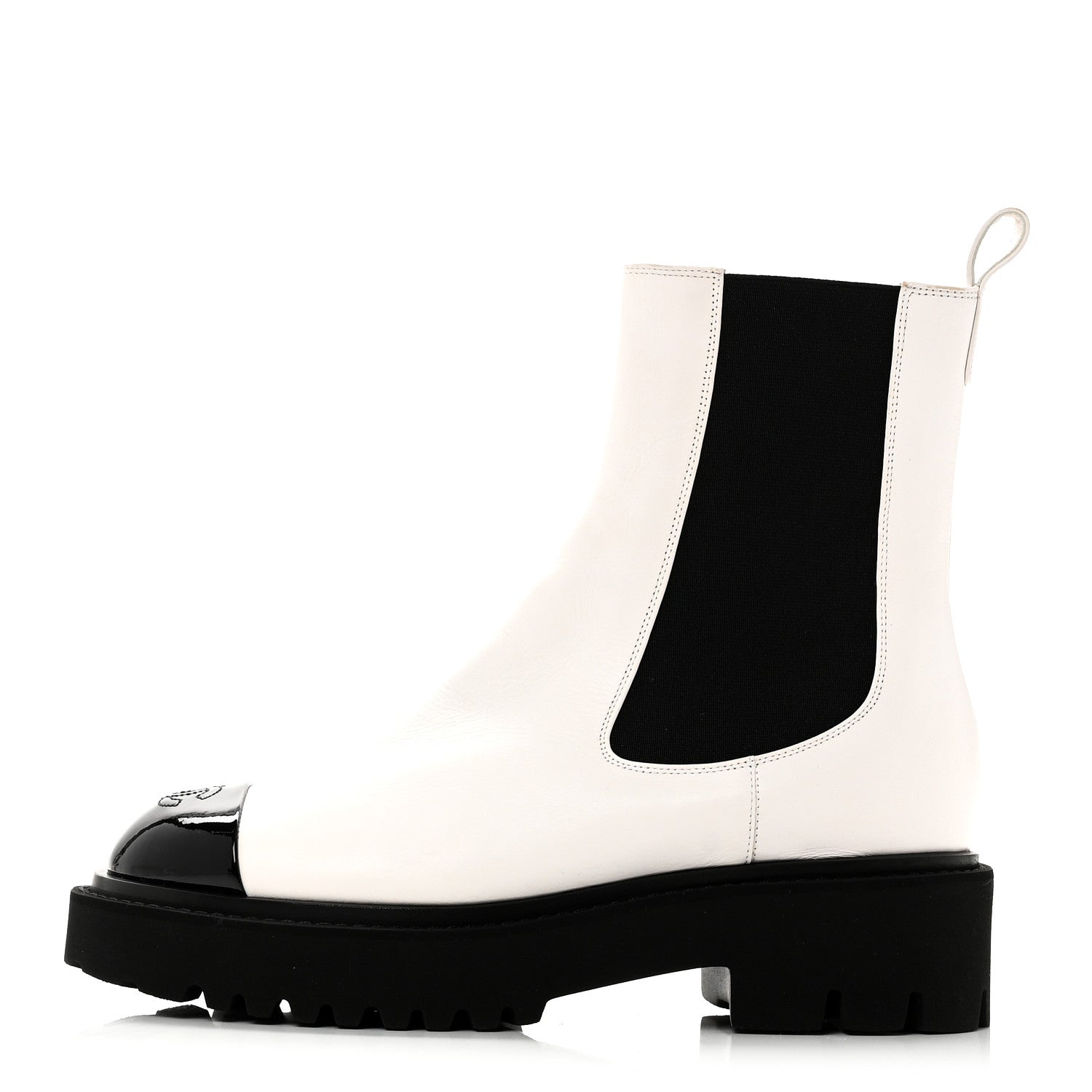 Chanel Patent Calfskin Cap Toe CC Ankle Boots 39 White Black 1 of 11