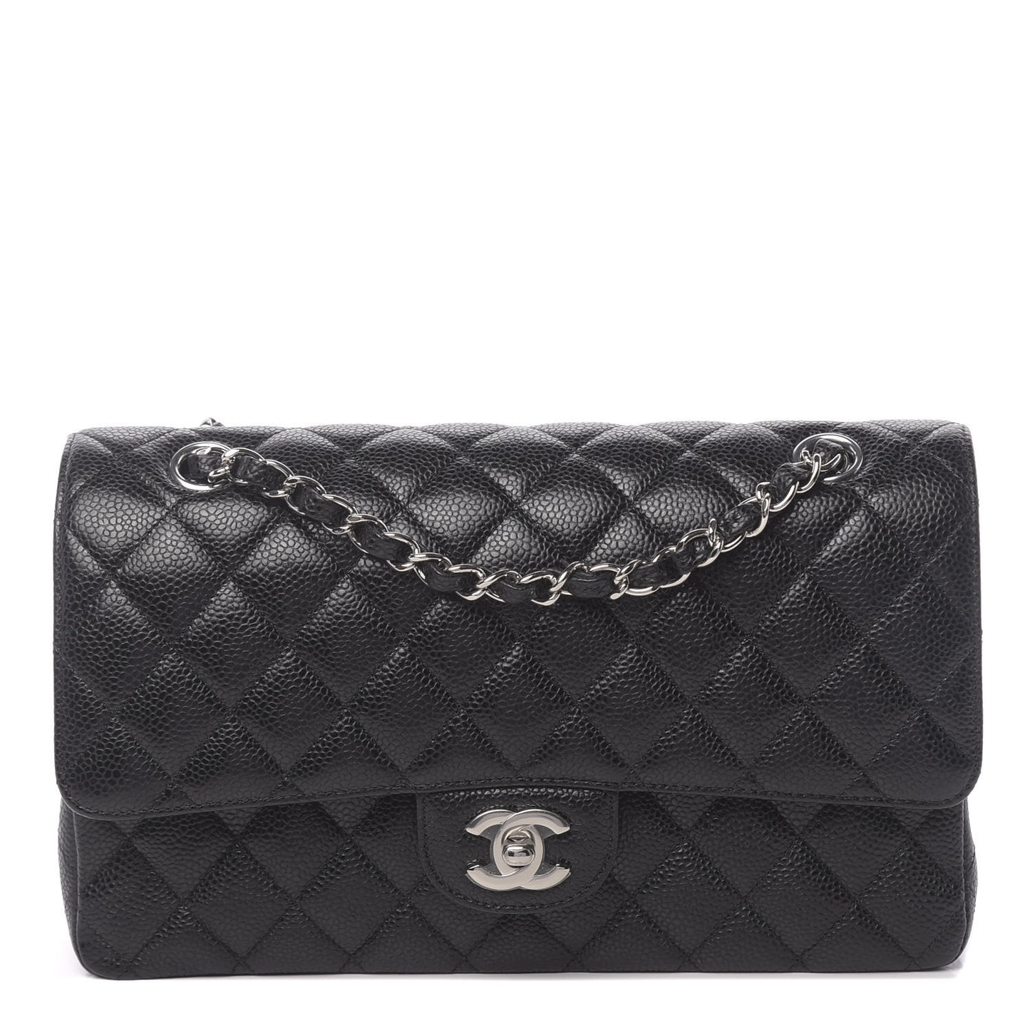 Caviar Quilted Medium Double Flap Black
