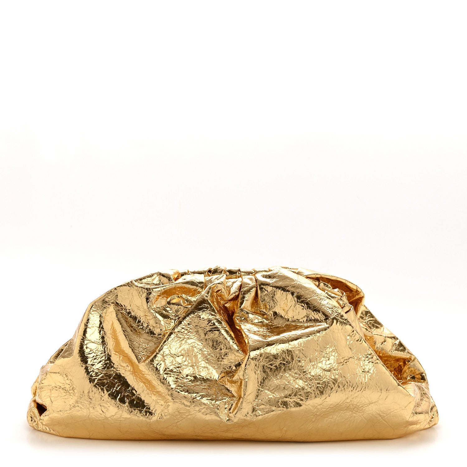 Bottega Veneta Metallic Crinkled Lambskin The Pouch Oversized Clutch Oro 1 of 11