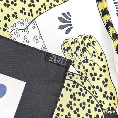 Hermes Silk Les Leopards Scarf 90 Black Blanc Jaune D'Or 4 of 4