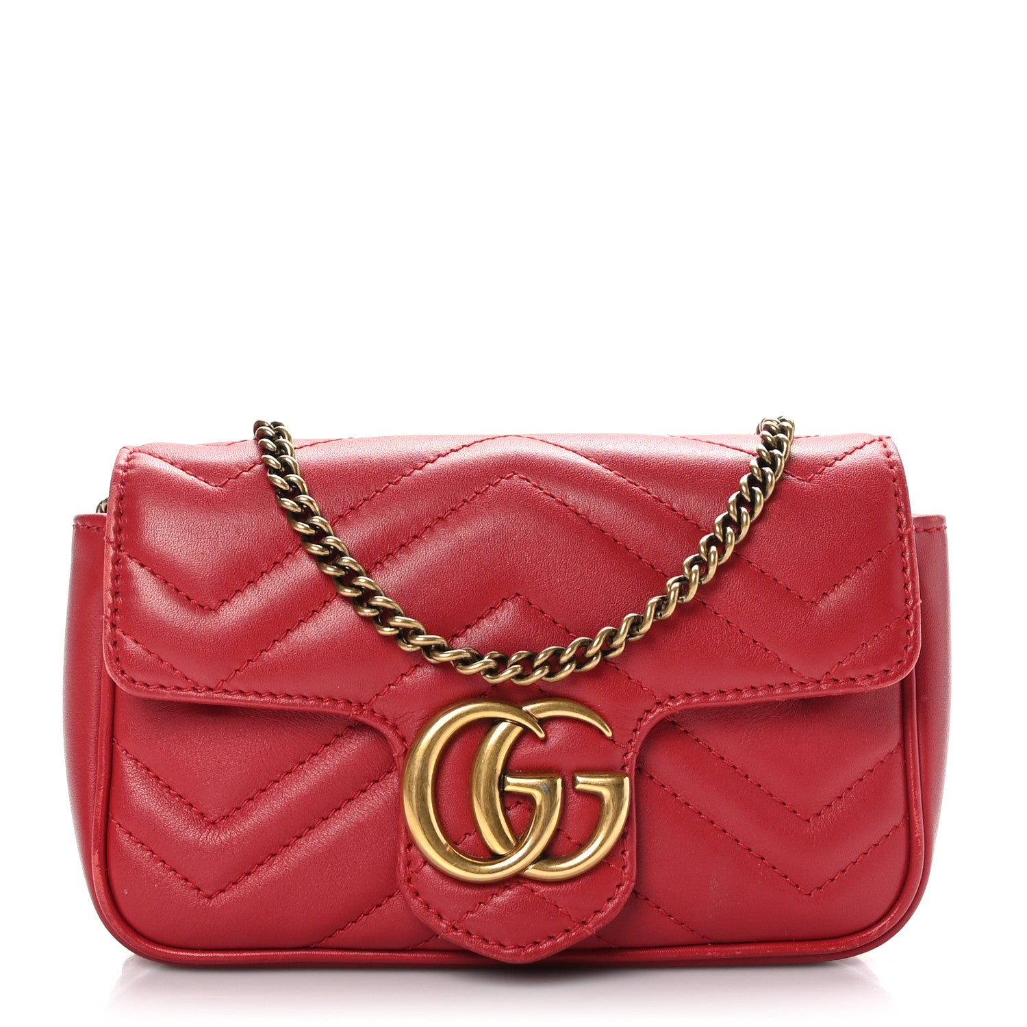 Gucci Calfskin Matelasse Super Mini GG Marmont Shoulder Bag Hibiscus Red 1 of 10