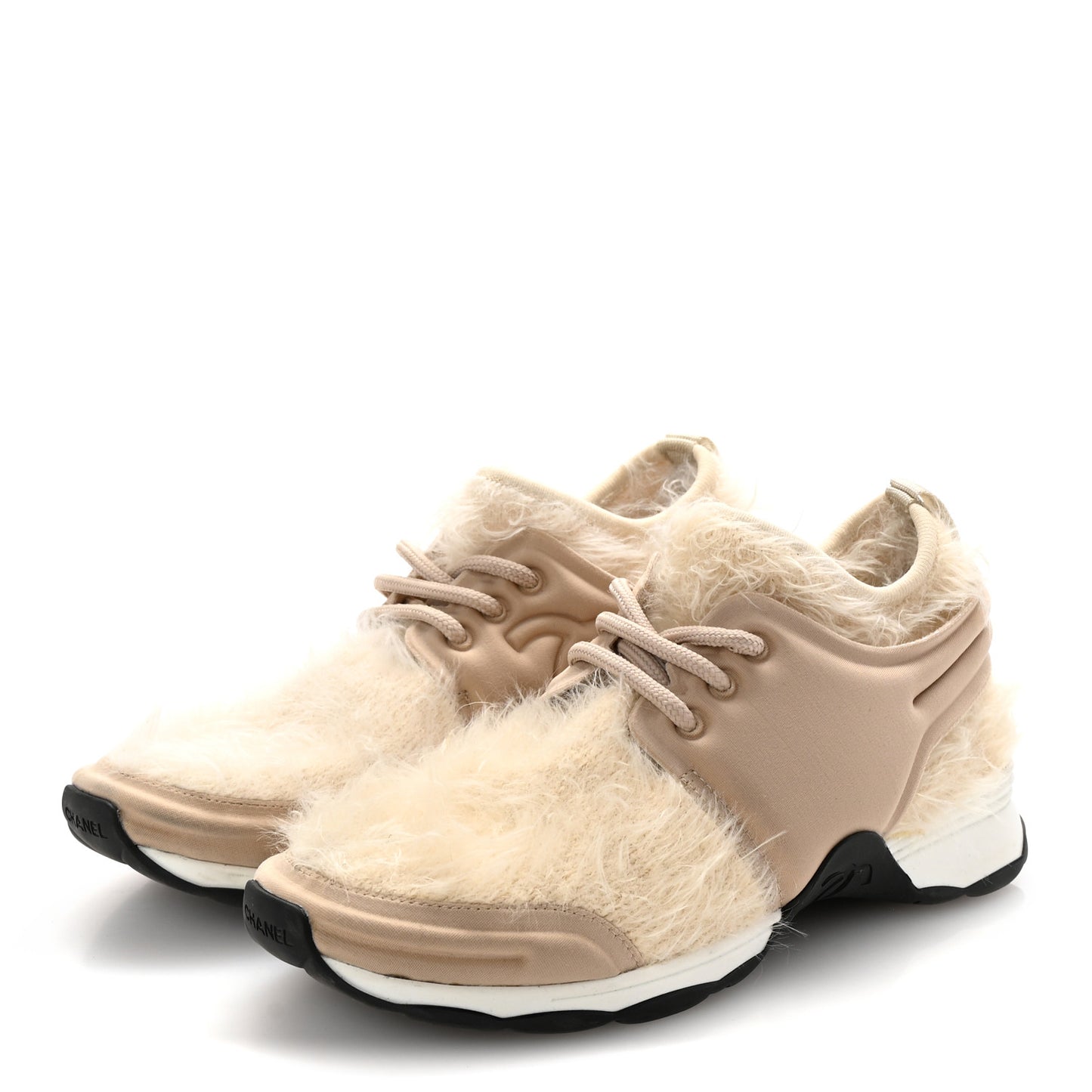Stretched Fabric Satin CC Womens Sneakers 37.5 Light Beige