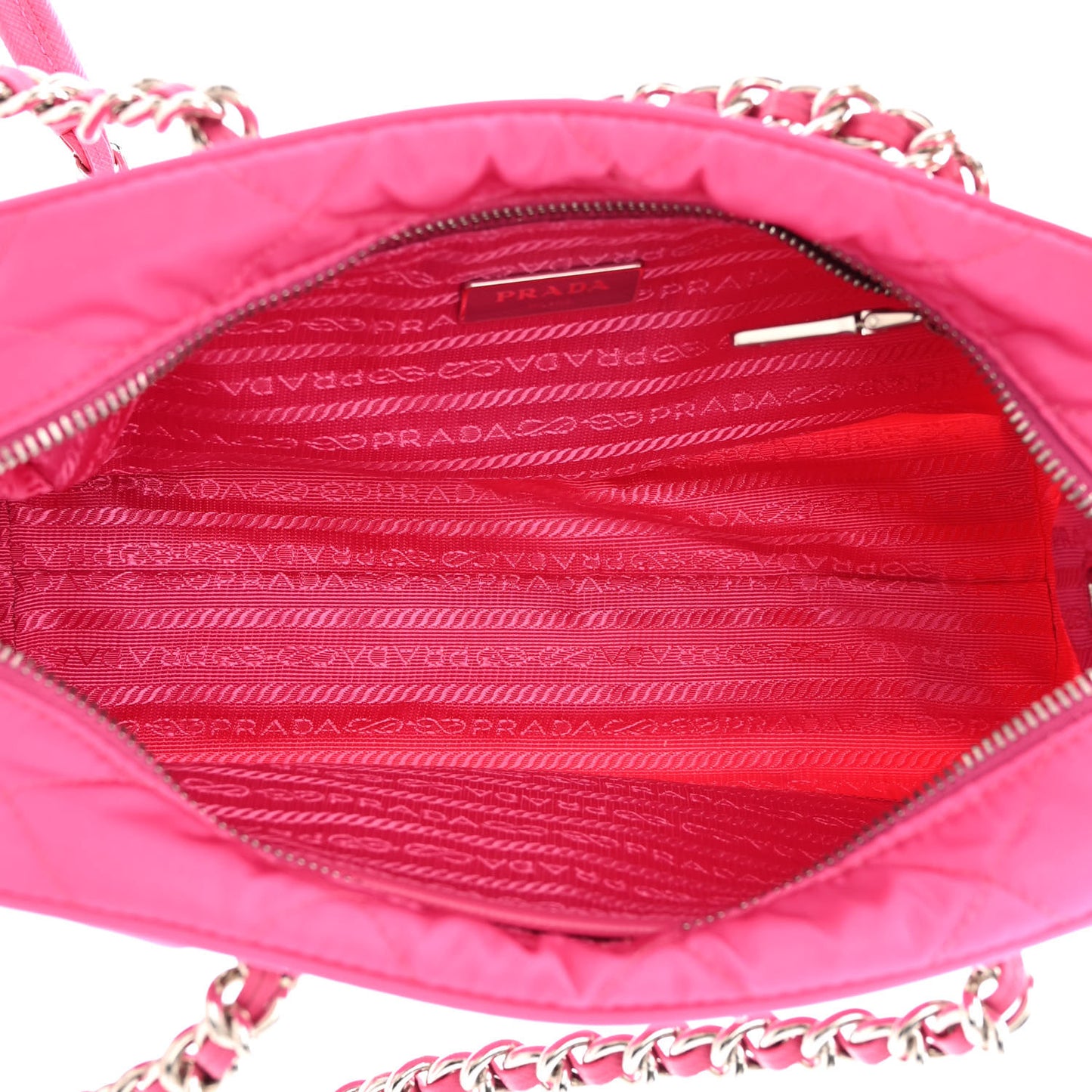 Nylon Tessuto Impuntu Quilted Chain Shoulder Bag Fuxia