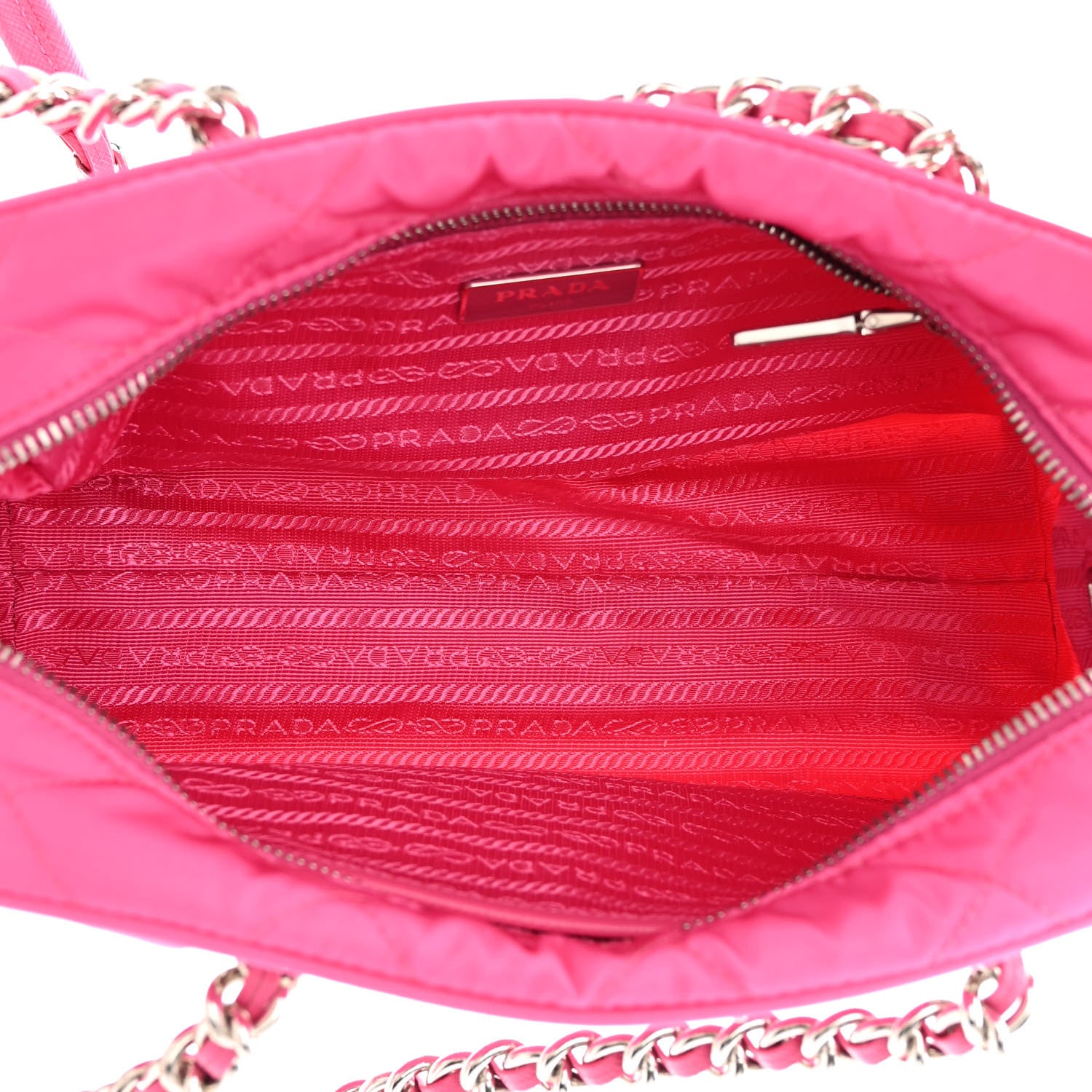 Prada Nylon Tessuto Impuntu Quilted Chain Shoulder Bag Fuxia 5 of 11