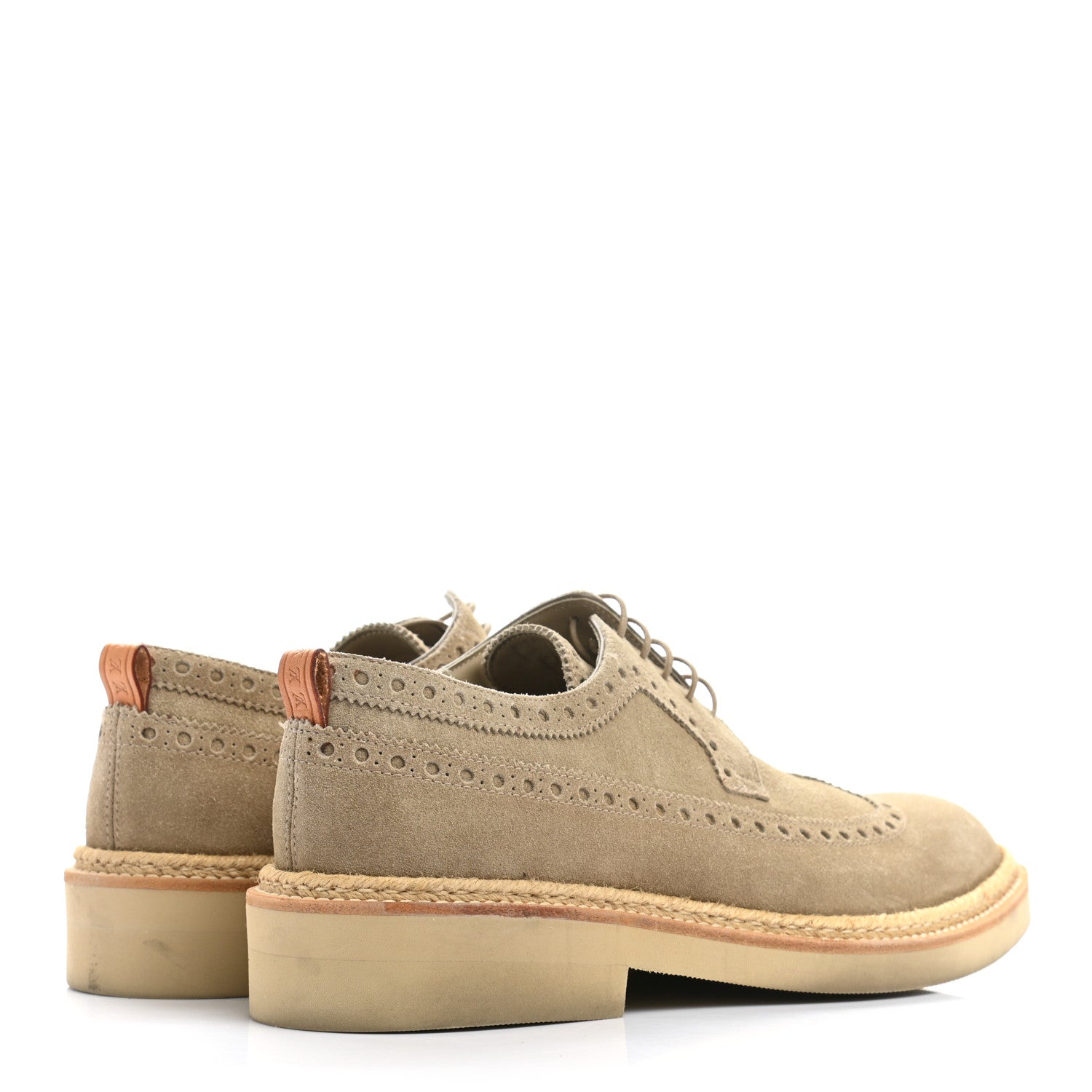 Louis Vuitton Suede Palm Beach Wing Tip Mens Derby Shoes 8 Beige 4 of 11